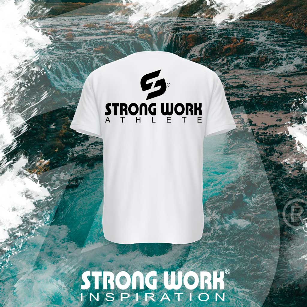 T-SHIRT EN COTON BIO STRONG WORK ATHLETE POUR FEMME VUE DOS - VETEMENT DE SPORT ECO-RESPONSABLE