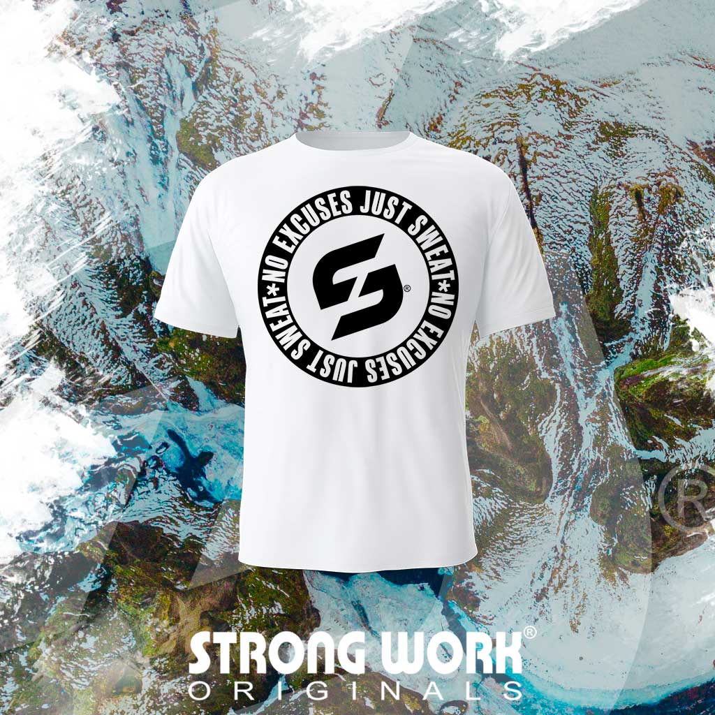 T-SHIRT EN COTON BIO STRONG WORK NO EXCUSES JUST SWEAT BLACK EDITION POUR FEMME - VETEMENT DE SPORT ECO-RESPONSABLE