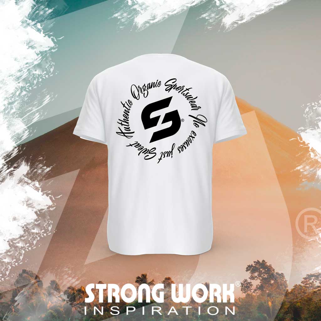 T-SHIRT EN COTON BIO STRONG WORK AUTHENTIC POUR FEMME VUE DOS - SPORTSWEAR ECO-RESPONSABLE