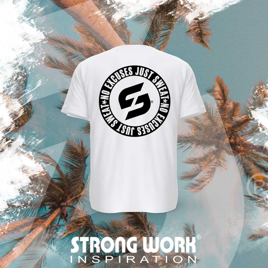 T-SHIRT EN COTON BIO STRONG WORK NO EXCUSES JUST SWEAT BLACK EDITION POUR FEMME - SPORTSWEAR ECO-RESPONSABLE