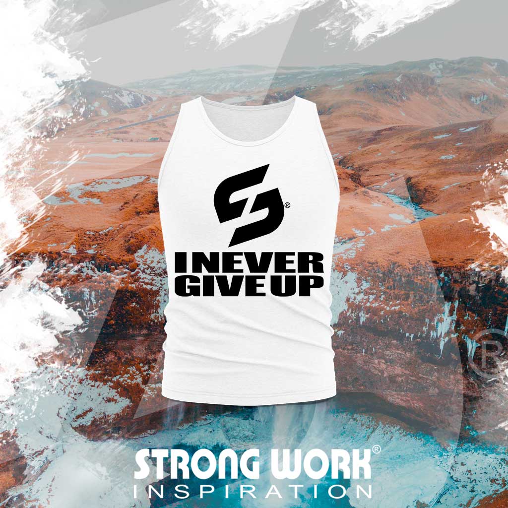 DEBARDEUR EN COTON BIO STRONG WORK I NEVER GIVE UP POUR FEMME - VETEMENT DE SPORT ECO-RESPONSABLE