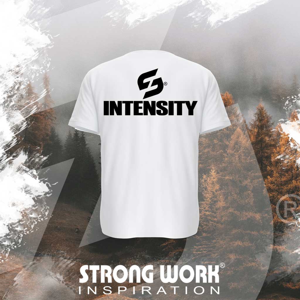 T-SHIRT EN COTON BIO STRONG WORK INTENSITY POUR FEMME VUE DOS - VETEMENT DE SPORT ECO-RESPONSABLE